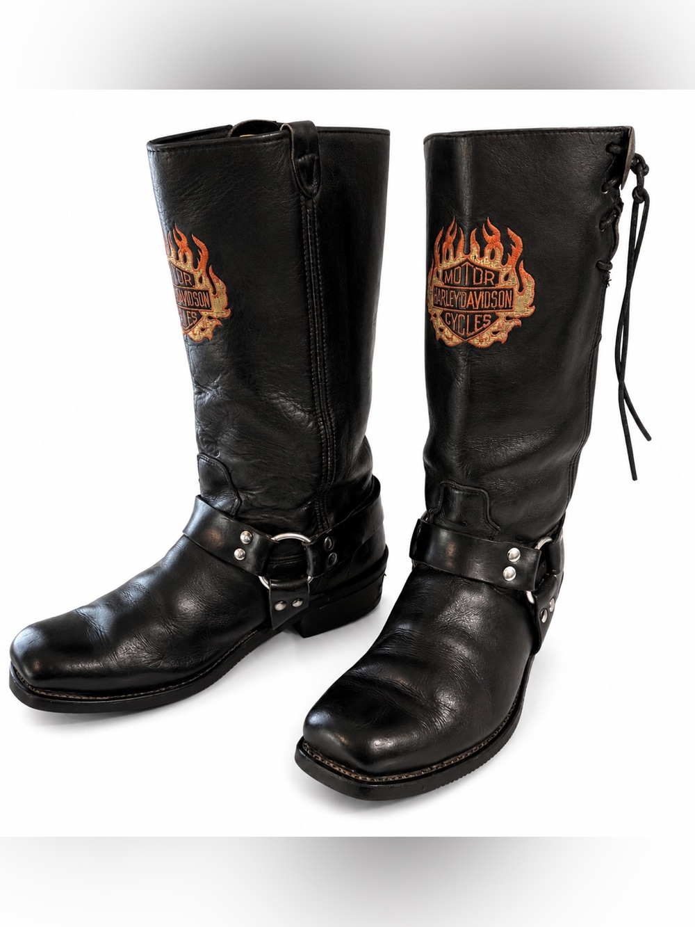 Vintage Harley Davidson riding motorcycle boots, flames, silver hardware- 11